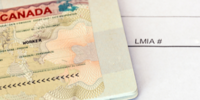 A Canadian work permit document alongside an LMIA reference number field